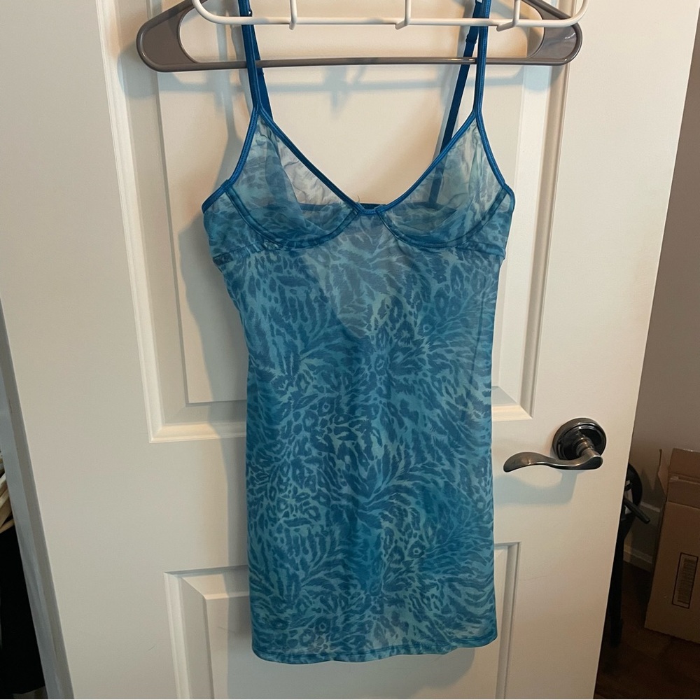 victoria secret blue leopard slip 90s 2000s mesh corset buister dress lingerie